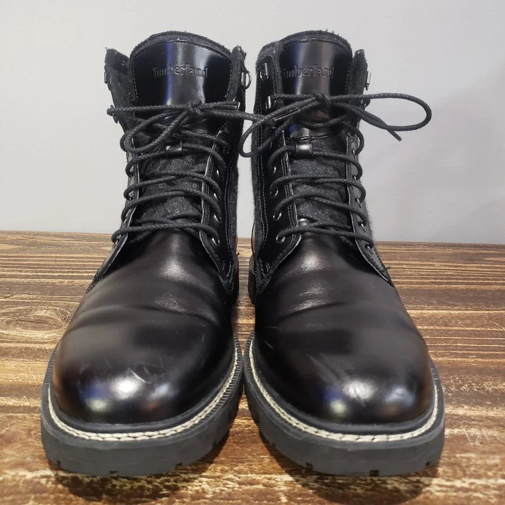 Timberland Boot Mens 12 A1PIZ Black Good Leather American Woolen Co Lace Up